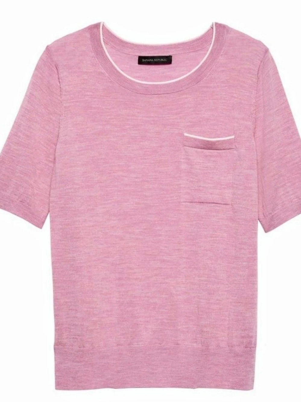 Banana Republic S 100% Merino Wool Pink Short Sleeve Sweater Pocket